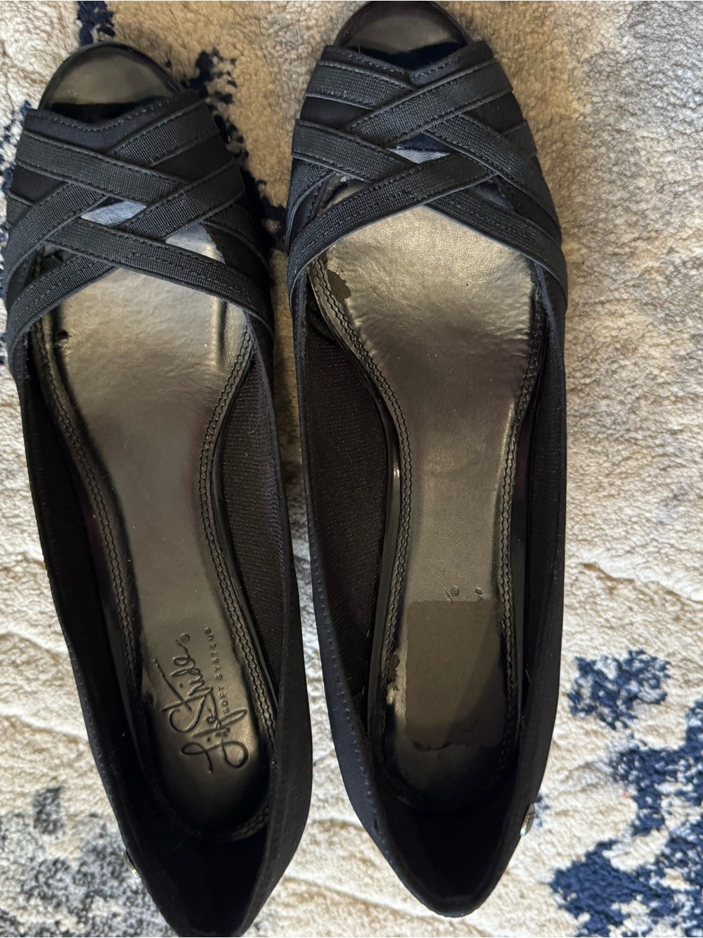 Life Stride Black Crisscross Peep-Toe Flats